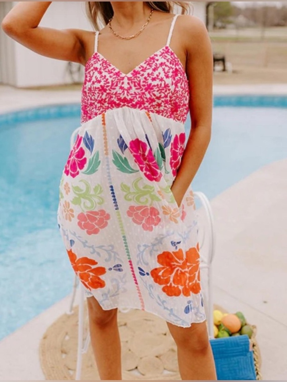 Savanna Jane Floral Summer Dress in Pink & White Size Small